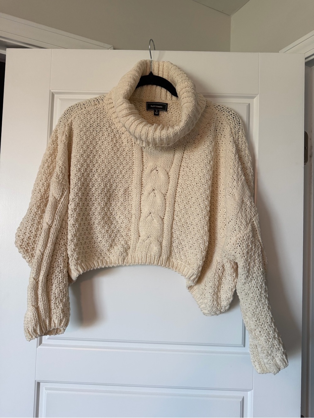 Kayla’s Armoire Cropped Cream Cable-Knit Turtleneck Sweater